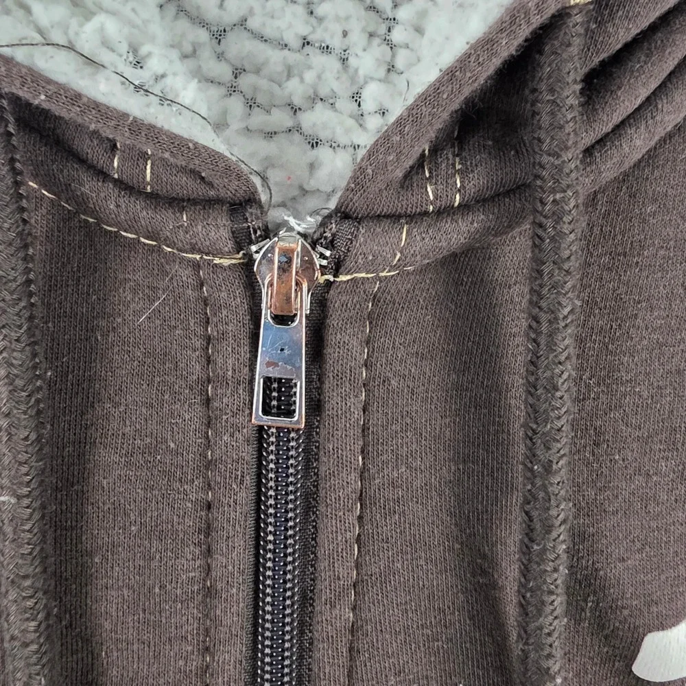 True Religion Mens Brown Sherpa Lined Full Zip Buddha Logo Hoodie Small